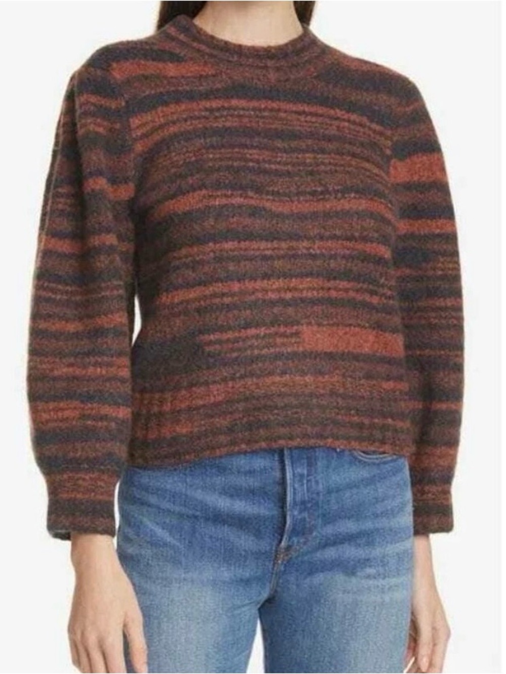 Veronica Beard Lumina Merino Wool Blend Marled Striped Crewneck Sweater Size L